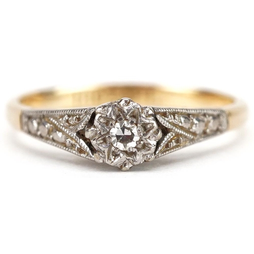 2346 - An 18ct gold and platinum diamond solitaire ring, size K, 2.2g.