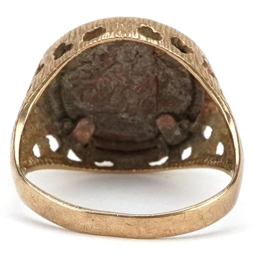 2020 - A 9ct gold St. Christopher ring, size U, 5.4g.