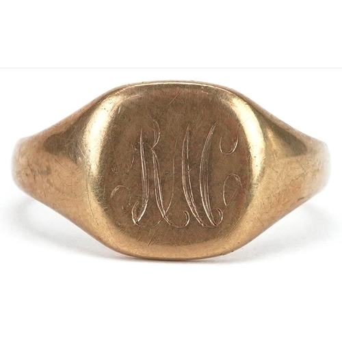 2057 - A 9ct gold signet ring, size T/U, 5.3g.