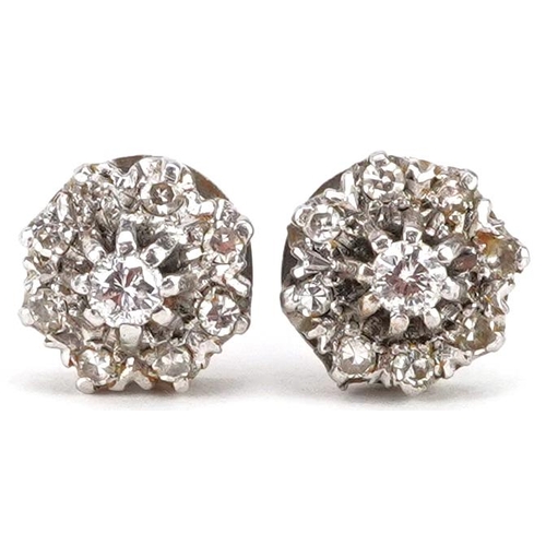 2019 - A pair of unmarked white gold diamond cluster stud earrings, 7.0mm in diameter, total 1.2g.