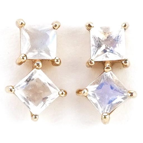 2376 - A pair of 9ct gold opalescent stone stud earrings, 11mm high, total 1.4g.