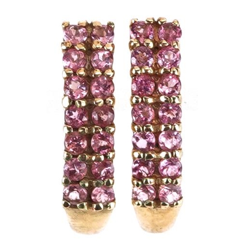 2151 - A pair of 9ct gold pink stone stud earrings, 1.8cm high, total 2.3g.