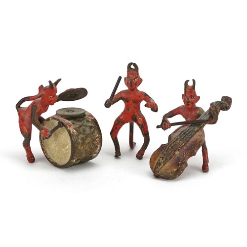 212 - A group of three Austrian miniature cold painted bronze figures of the devil playing musical instrum... 