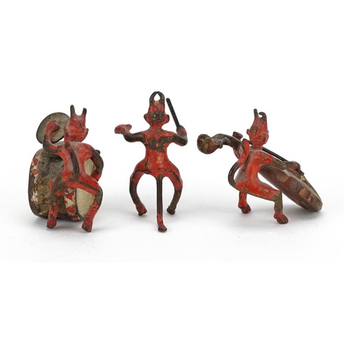 212 - A group of three Austrian miniature cold painted bronze figures of the devil playing musical instrum... 