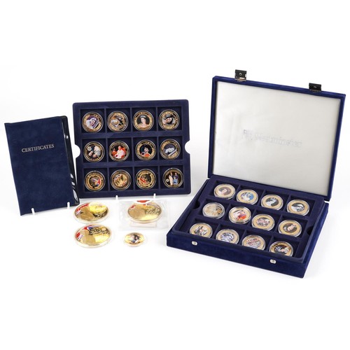 1489 - Sixteen proof commemorative coins and medals to include three large God Save the Queen medallions, T... 