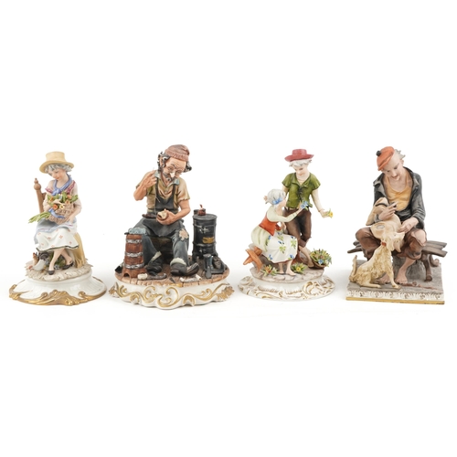 451 - A 20th century Capodimonte porcelain figure group of The Cobbler, signed, 22cm high, together with t... 