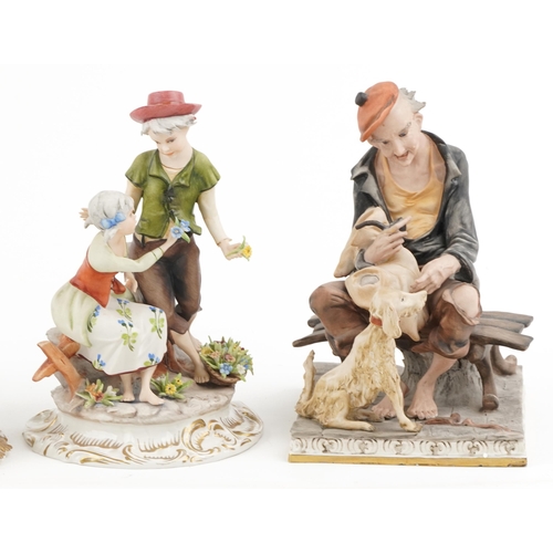 451 - A 20th century Capodimonte porcelain figure group of The Cobbler, signed, 22cm high, together with t... 