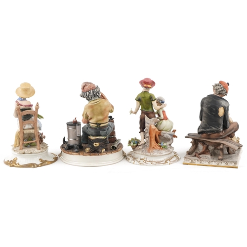 451 - A 20th century Capodimonte porcelain figure group of The Cobbler, signed, 22cm high, together with t... 