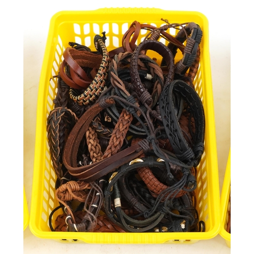 3810 - A large collection of leather bracelets, mostly as new