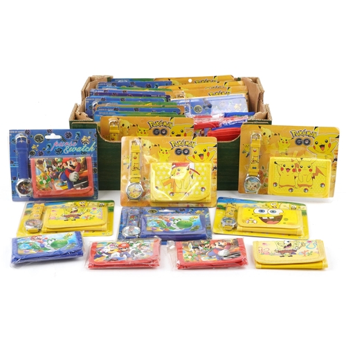 1321 - A collection of as new children's wallets and  watch sets including Pokémon, Mario and Sponge Bob