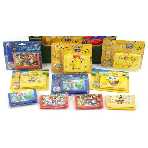 1321 - A collection of as new children's wallets and  watch sets including Pokémon, Mario and Sponge Bob