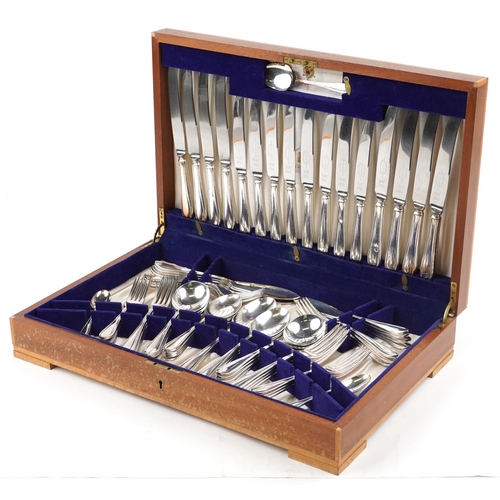 592 - A canteen of Sandringham Plate silver plated cutlery retailed by Viners, 48cm wide.