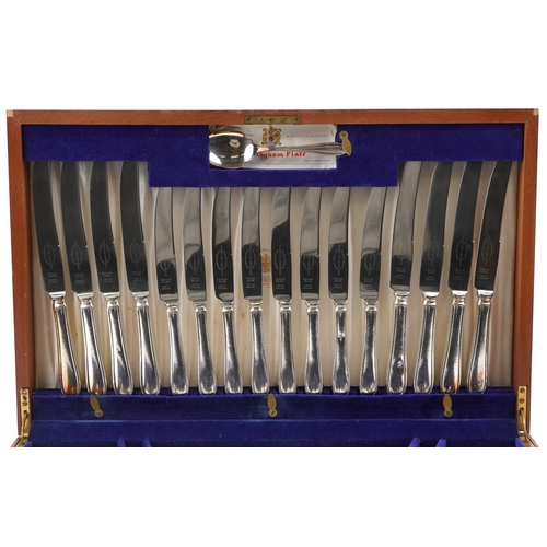 592 - A canteen of Sandringham Plate silver plated cutlery retailed by Viners, 48cm wide.