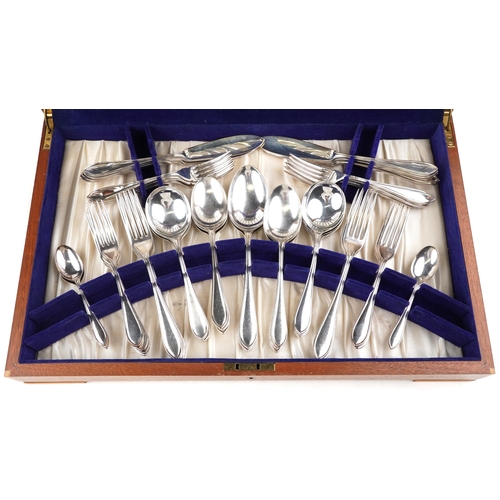 592 - A canteen of Sandringham Plate silver plated cutlery retailed by Viners, 48cm wide.