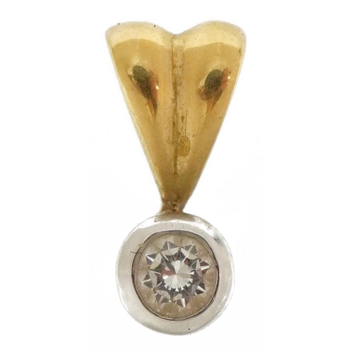 3676 - 18ct gold diamond solitaire pendant, the diamond approximately 0.10 carat, 1.1cm high, 0.8g