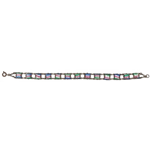 3501 - Vintage unmarked silver rainbow crystal bracelet, 16cm in length, 6.3g