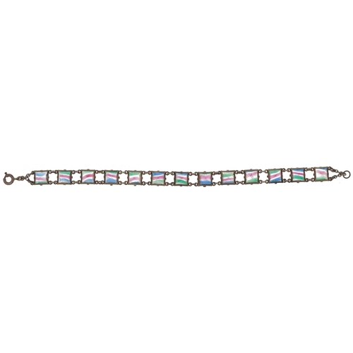 3501 - Vintage unmarked silver rainbow crystal bracelet, 16cm in length, 6.3g