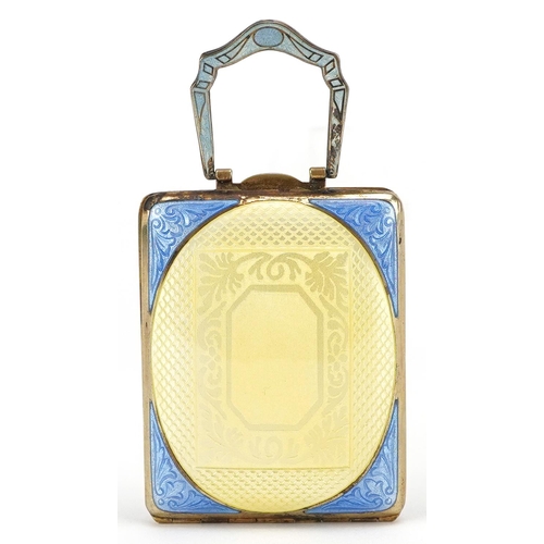  An Art Deco Finberg unmarked silver gilt and guilloche enamel ladies double vanity compact, impresse... 