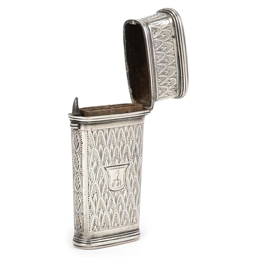  Taylor & Perry, a George IV silver etui with engraved decoration, indistinct date mark, possibly Bir... 