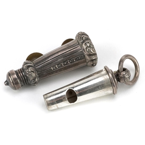 2437 - Joseph Jennens & Co., a Victorian silver military officer's whistle with case and fittings, Birmingh... 