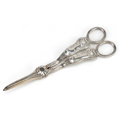 536 - Charles Reily & George Storer, a pair of Victorian silver grape scissors, London 1851, 18cm in lengt... 