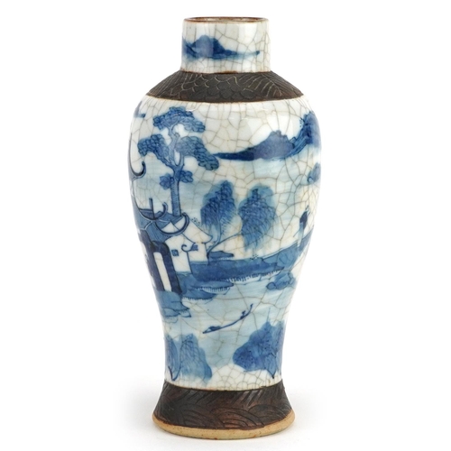 247 - A Chinese porcelain blue and white crackle glazed vase, early 20th century, bearing four character m... 