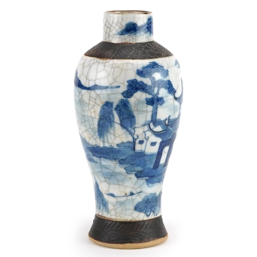 247 - A Chinese porcelain blue and white crackle glazed vase, early 20th century, bearing four character m... 