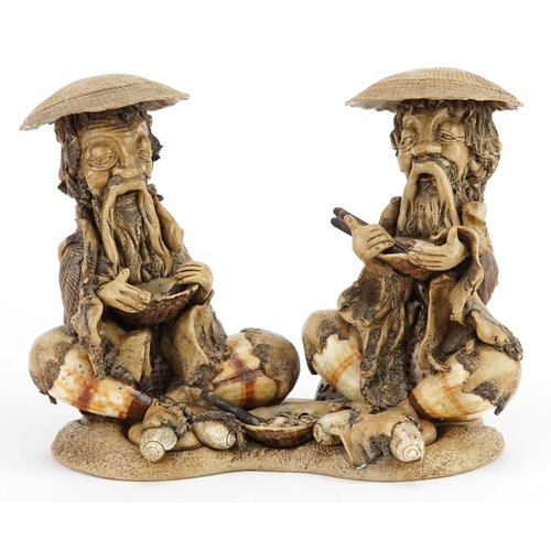 303 - A Chinese Archimboldesque shell figure group, 18th/19th century, modelled as two seated elders, 17cm... 