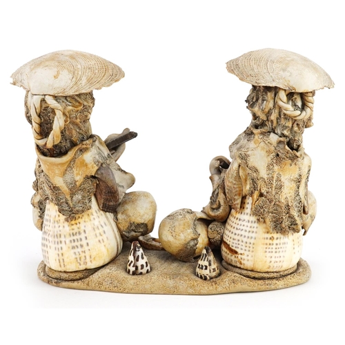 303 - A Chinese Archimboldesque shell figure group, 18th/19th century, modelled as two seated elders, 17cm... 