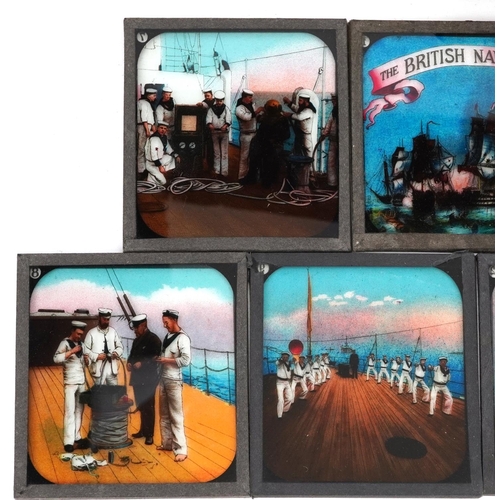 2441 - A small group of coloured magic lantern slides, The Junior Lecturer's Series, The British Navy Chapt... 