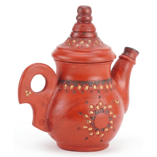 111 - A Turkish Tophane partially gilt pottery teapot, 17cm high.