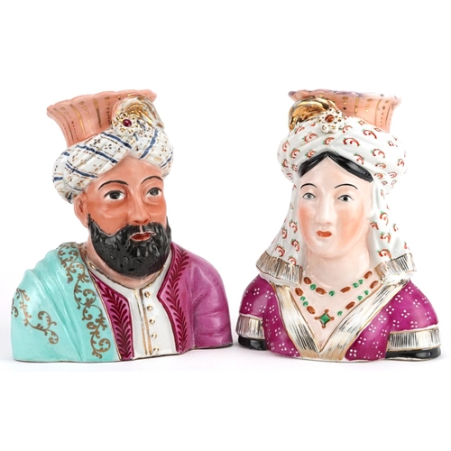 148 - A pair of French porcelain figural vases in the form of sultans, made for the Ottoman market, 24cm h... 