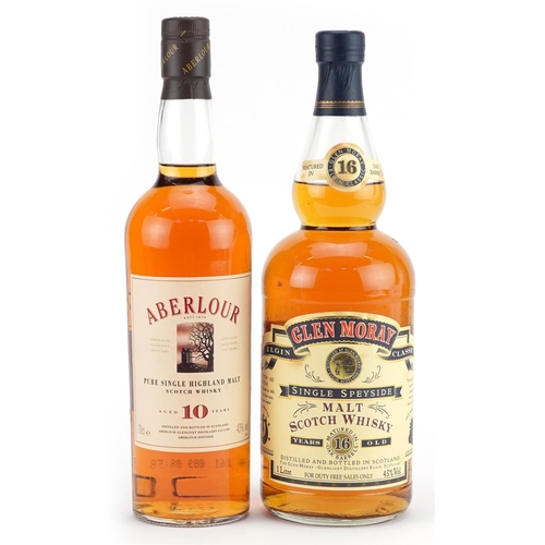 385 - Two bottles of whisky comprising Glen Moray 16 Year Single Speyside Malt Scotch whisky and Aberlour ... 