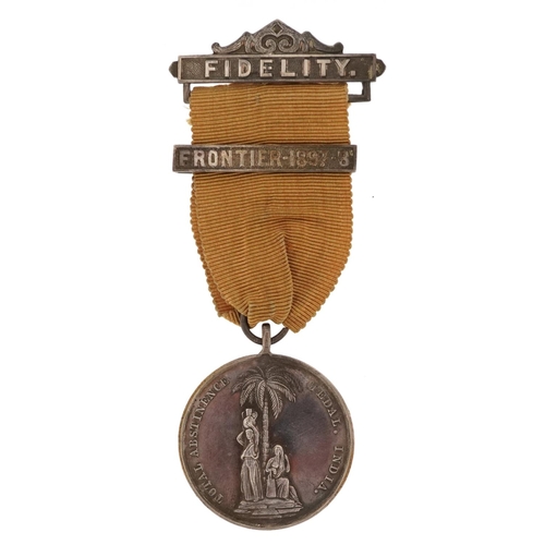 2414 - An 1862 silver Indian Army Temperance-Total Abstinence medal, Watch and Be Sober with Frontier 1897-... 