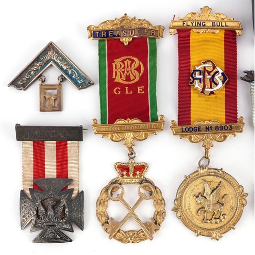 2261 - Six silver masonic and RAOB jewels, some with enamelled decoration, including Flying Bull Lodge 8903... 