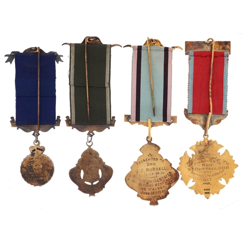 2260 - Four silver and enamel RAOB Middle Tune Lodge jewels awarded to S E Russell including Good Attendanc... 