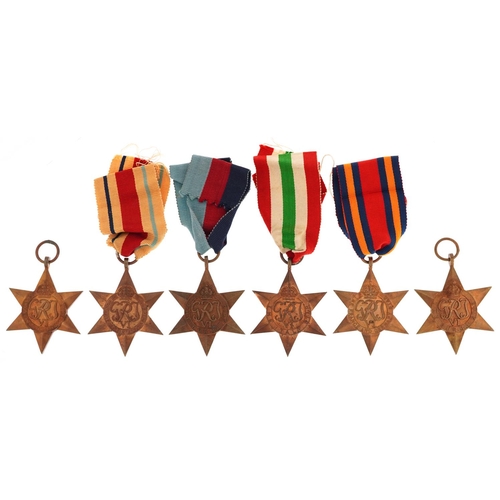 2501 - Six British military World War II medal stars comprising The Italy star, The Africa star, The Burma ... 