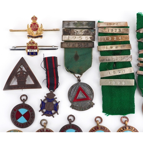 2254 - A collection of antique and later badges and jewels, some enamelled, including For Loyal Service bad... 