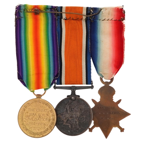  British military World War I medal trio awarded to CAPT.N.E.OLIVER, the star engraved S4-109386 SGT.... 