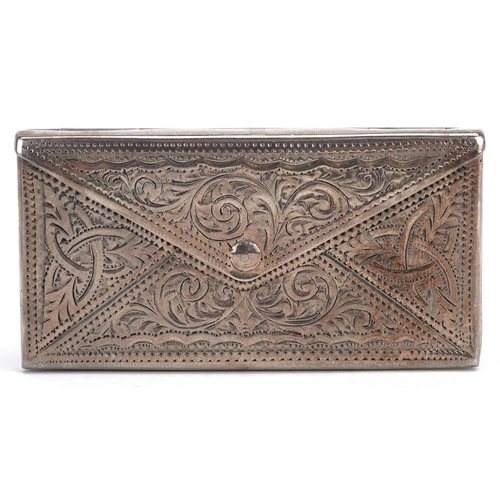 546 - Adie & Lovekin Ltd., a George V silver card case in the form of an envelope engraved with foliage, B... 