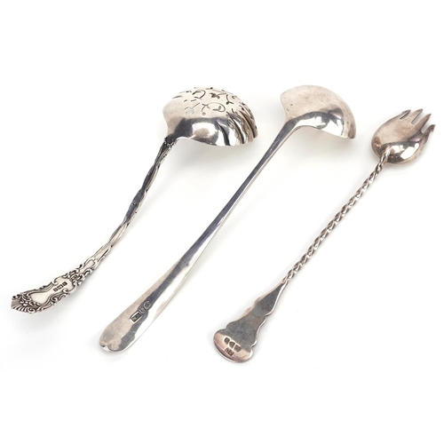 542 - Georgian and later silver flatware including a sifting spoon and ladle, the largest 14.5cm in length... 