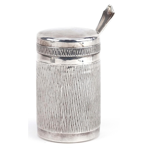 503 - Toye, Kenning & Spencer, an Elizabeth II Modernist silver preserve jar and cover with a sterling sil... 