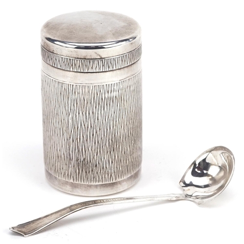 503 - Toye, Kenning & Spencer, an Elizabeth II Modernist silver preserve jar and cover with a sterling sil... 