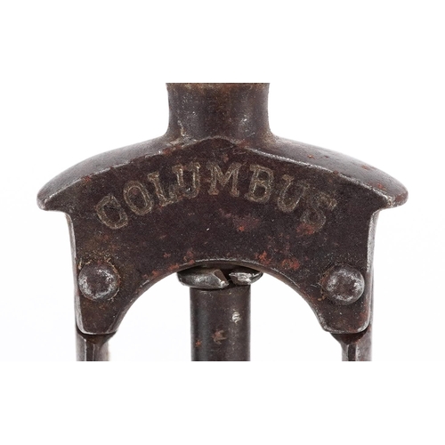  A 19th century German split frame Columbus corkscrew stamped Fruher D.R.P70879.