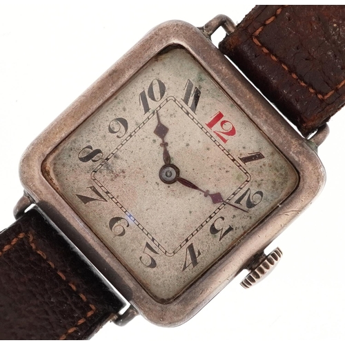 3758 - An Art Deco silver cased ladies manual wind wristwatch, the case numbered 755835, 25mm wide.