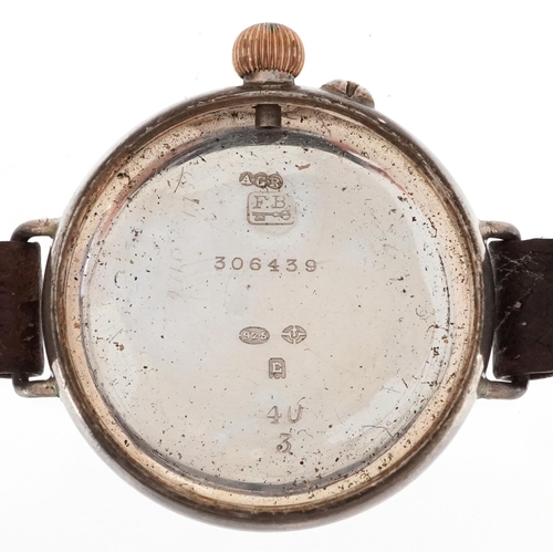  A military interest gentlemen's silver manual wind trench watch with Francis Borgel case, the moveme... 