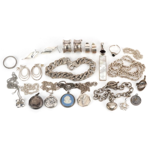 3773 - Antique and later silver and white metal jewellery including earrings, necklaces, curb link bracelet... 