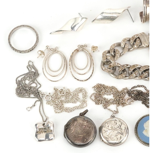 3773 - Antique and later silver and white metal jewellery including earrings, necklaces, curb link bracelet... 