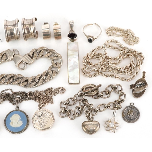 3773 - Antique and later silver and white metal jewellery including earrings, necklaces, curb link bracelet... 