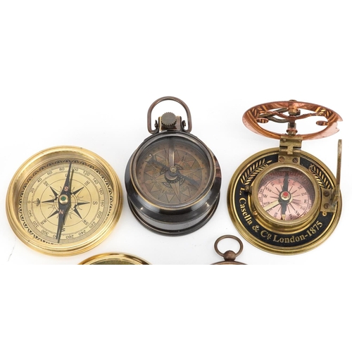 1182 - Four naval interest compasses, the largest 8cm in diameter.